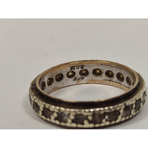 112 - 9ct gold signet ring, another cut and an eternity ring. 9g gross.