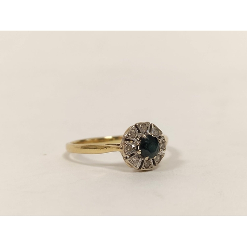 113 - Diamond and sapphire cluster ring, eight cut brilliants in 18ct gold 1970. 3g. Size 'U'