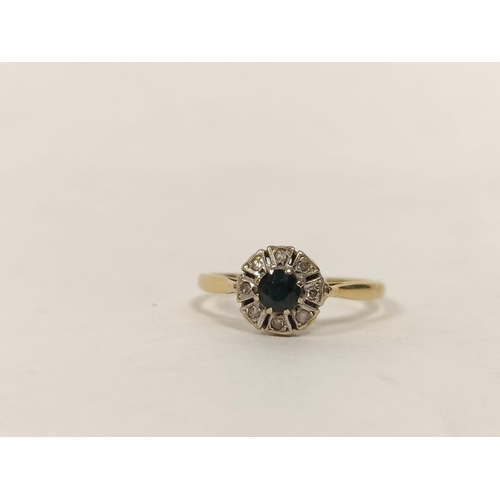 113 - Diamond and sapphire cluster ring, eight cut brilliants in 18ct gold 1970. 3g. Size 'U'