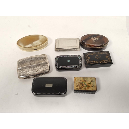 119 - Silver snuff box, Birmingham 1836 and similar cigarette case, 1913 and six others, various. (8)