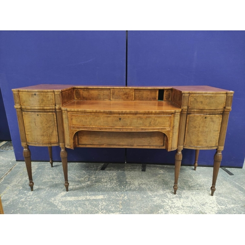 421 - Regency Scottish mahogany sideboard with small sliding doors to the top above a long drawer and deep... 