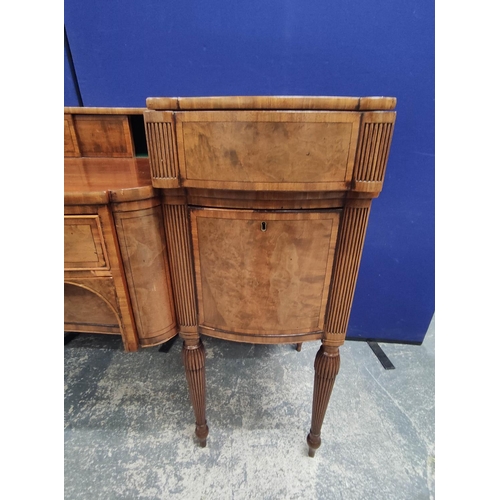 421 - Regency Scottish mahogany sideboard with small sliding doors to the top above a long drawer and deep... 