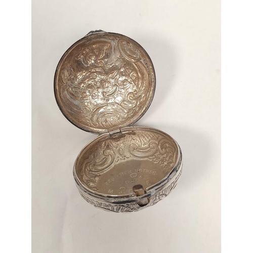 140 - Silver embossed globular box of mid 18th century watch-case form, probably 1826, later inscribed, a ... 