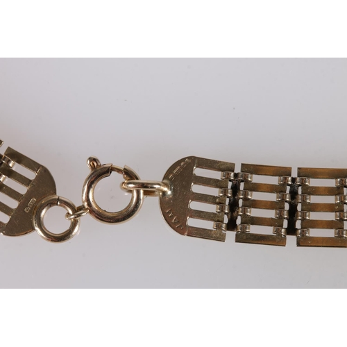 233 - 9ct gold gate link type necklace, makers mark 'JAM', 24.6g.