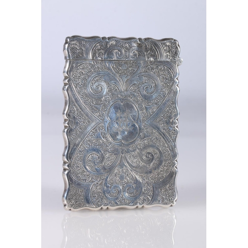 76 - Victorian antique silver card case with all over scrolling foliage decoration, by George Unite, Birm... 