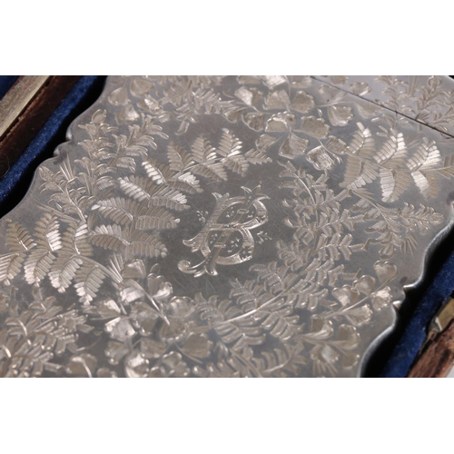 77 - Edward VII Art Nouveau period antique silver card case with all over scrolling foliage decoration, b... 