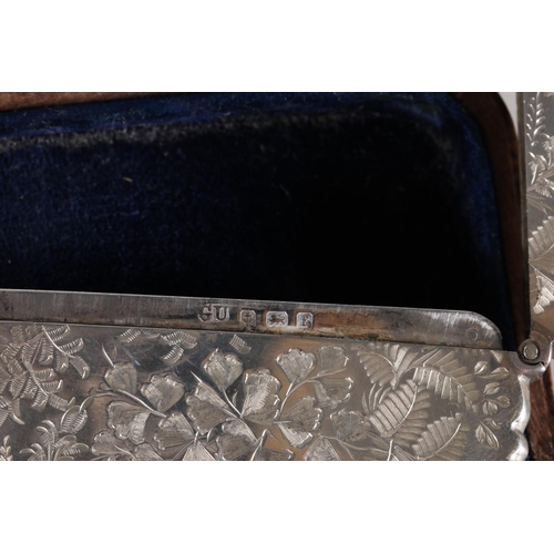 77 - Edward VII Art Nouveau period antique silver card case with all over scrolling foliage decoration, b... 