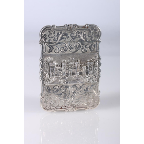 78 - Victorian antique silver castle top card case, the body with relief depictions of Windsor Castle and... 