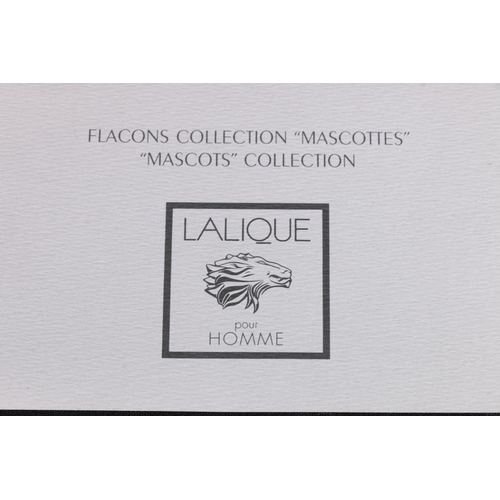 404 - Lalique of France, three frosted glass perfume bottles from the 'Flacons Collection Mascottes' colle... 