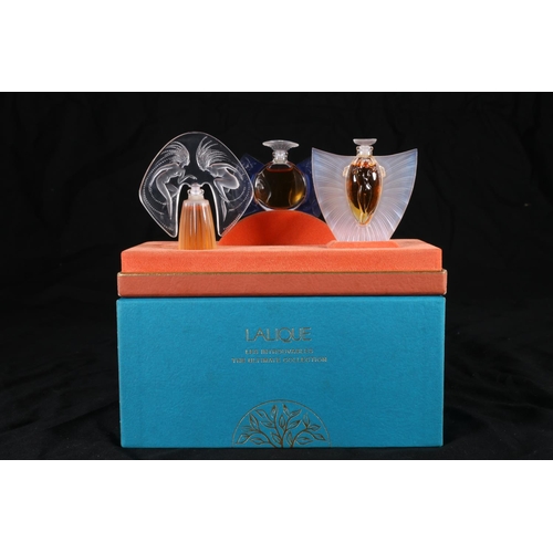 405 - Lalique of France, three frosted glass perfume bottles from the 'Les Introuvables' The Ultimate Coll... 