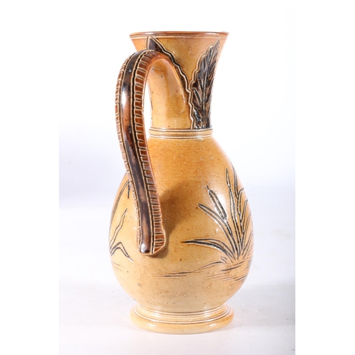 439 - Doulton Lambeth stoneware baluster jug with incised egret and cattail design by Hannah Barlow, impre... 