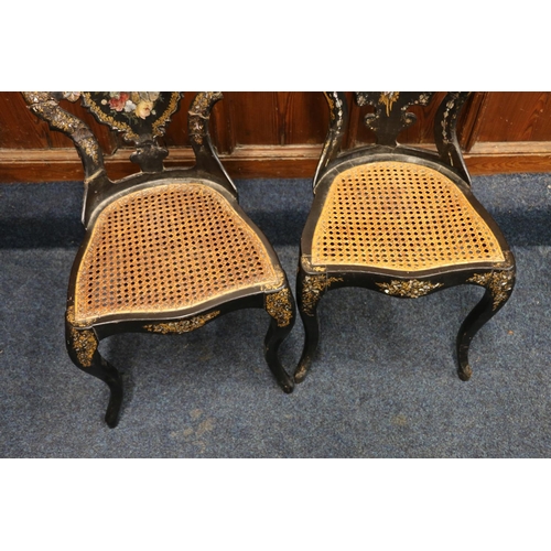 523 - Two Victorian black lacquered, gilt and abalone inlaid occasional or bedroom chairs. (2)