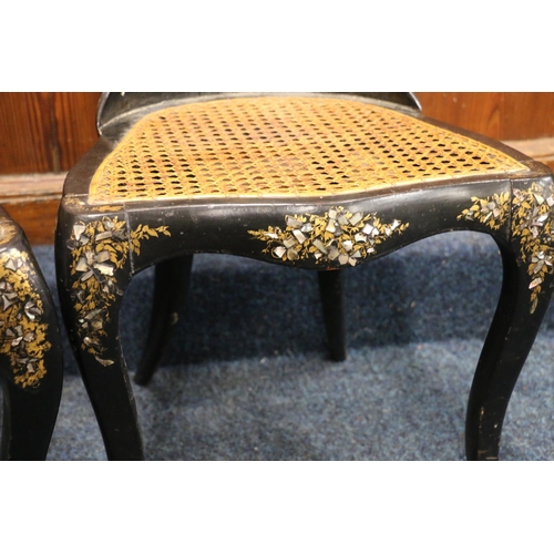 523 - Two Victorian black lacquered, gilt and abalone inlaid occasional or bedroom chairs. (2)