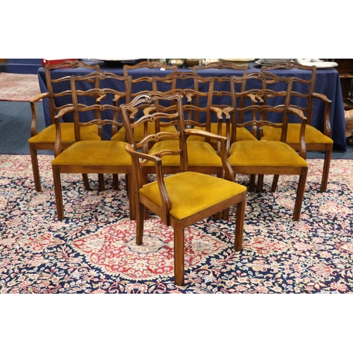 530 - Set of eight mahogany framed ladder ribbon back carver armchairs, raised on shaped straight supports... 