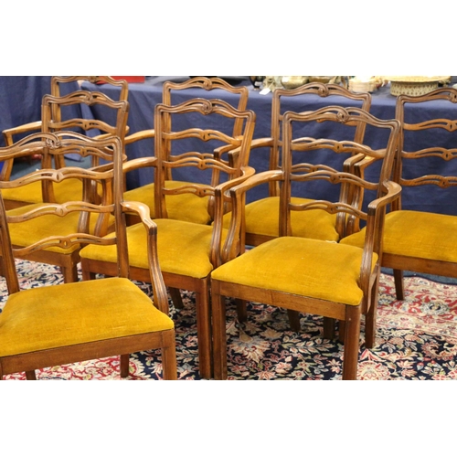 530 - Set of eight mahogany framed ladder ribbon back carver armchairs, raised on shaped straight supports... 