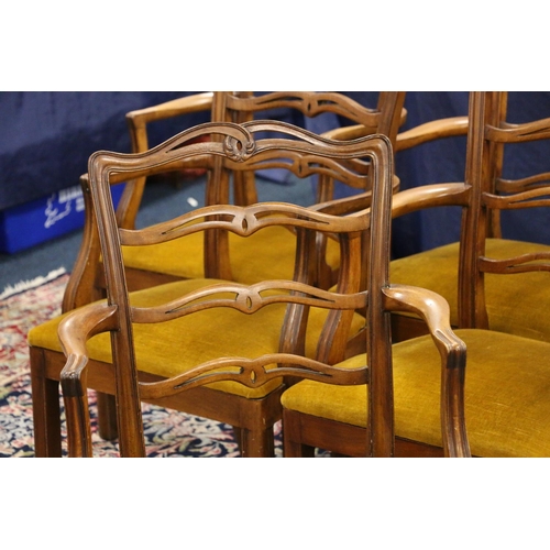 530 - Set of eight mahogany framed ladder ribbon back carver armchairs, raised on shaped straight supports... 