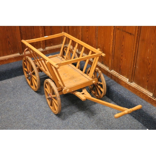 535 - Vintage wooden dog cart with pull handle, 80cm long.