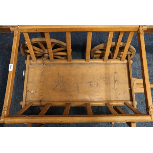 535 - Vintage wooden dog cart with pull handle, 80cm long.