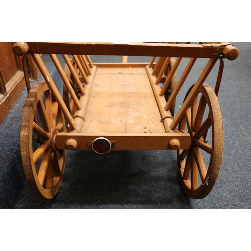 535 - Vintage wooden dog cart with pull handle, 80cm long.