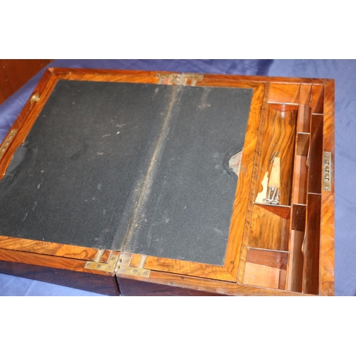 342 - 19th century writing slope with brass inlay, 15 x 40 x 26cm, when closed. 