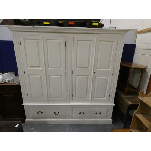 513 - Large four door painted white pine wardrobe with drawers to the base.