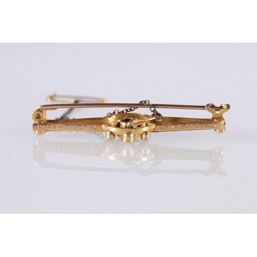 250 - Victorian 15ct gold amethyst and seed pearl bar brooch 4.7g gross, and a similar Victorian 15ct gold... 