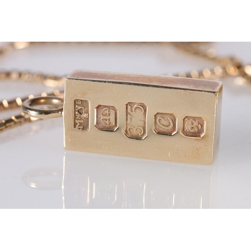 255 - 9ct gold ingot pendant by Mappin and Webb, London 1977, 23g gross, on an Italian Uno-A-Erre 9ct gold... 