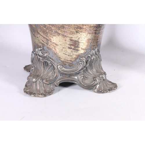 362 - Pair of silver plated wine coolers of baluster form with twin acanthus scroll handles, raised on sca... 