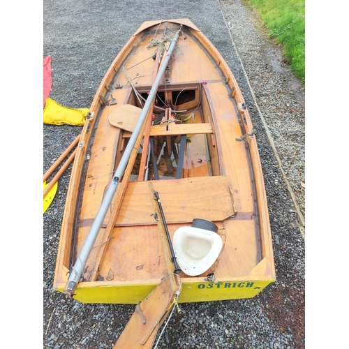 190 - Vintage 16' Mirror type sailing dinghy of leaf form and of marine ply and teak construction. With sa... 