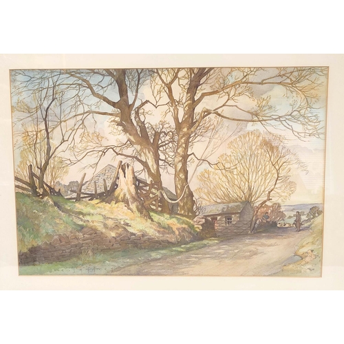 258 - E. Jeffrey (British 20th Century)Rural Lane with FiguresWatercolourSigned35.5cm x 53cmTo verso label... 