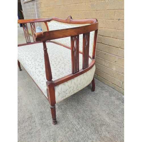 397 - Victorian style six piece inlaid mahogany parlour suite comprising of settee, pair of tub armchairs ... 