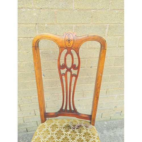 397 - Victorian style six piece inlaid mahogany parlour suite comprising of settee, pair of tub armchairs ... 