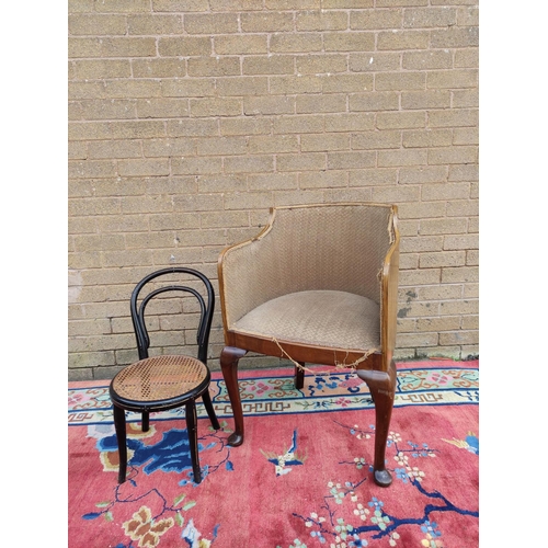 427 - Wyllie and Lochhead walnut upholstered tub chair on pad supports and a Thonet style bentwood child's... 