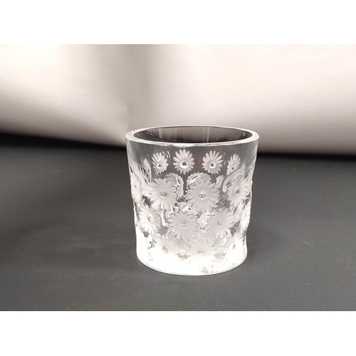 188 - Lalique Daisy pattern frosted glass tumbler, Signed to the underside, 7cm high. 