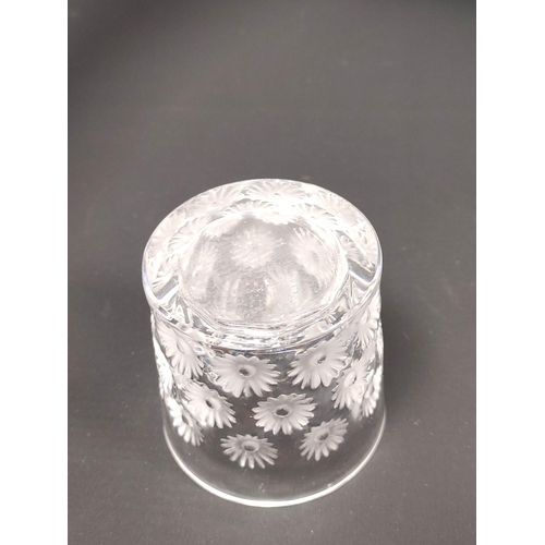 188 - Lalique Daisy pattern frosted glass tumbler, Signed to the underside, 7cm high. 