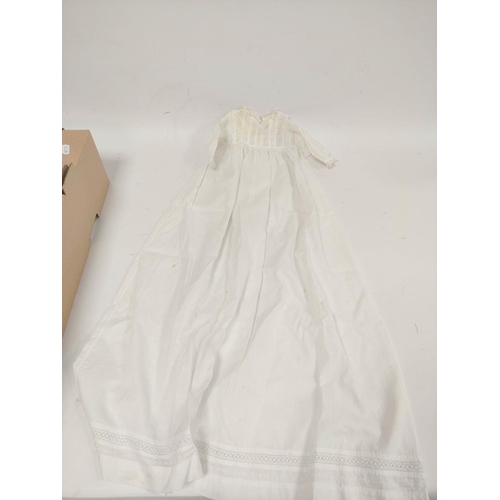 193 - Victorian white cotton baby's gown with embroidered and cutwork decoration; four baby's bonnets; a l... 