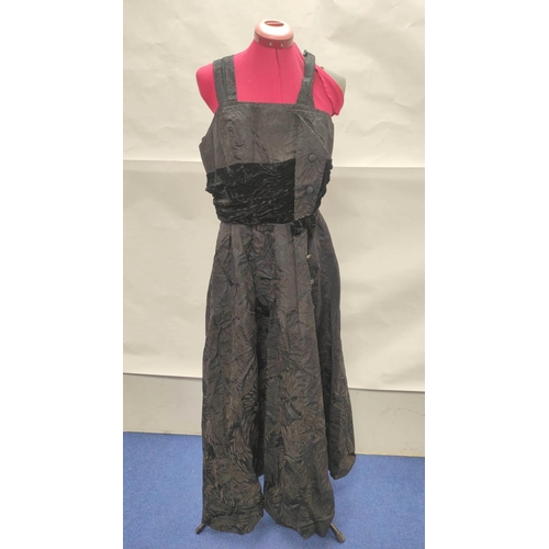 197 - Mid 20th century lady's vintage evening dress by Walgar, London, in flocked black taffeta with ruche... 