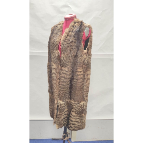 203 - Vintage long fur waistcoat, probably bobcat, with satin lining, no labels, approx. size 14.