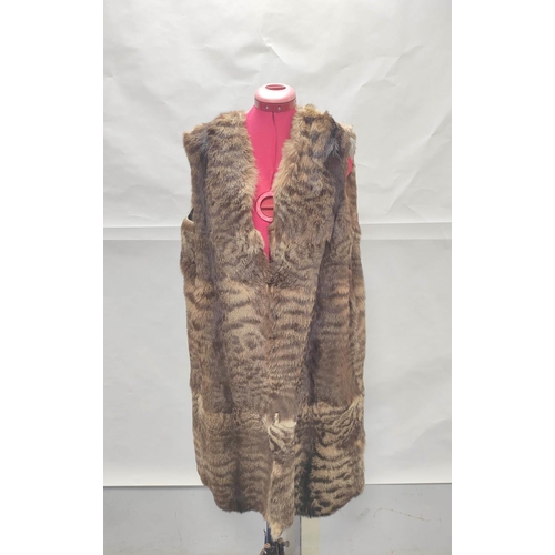 203 - Vintage long fur waistcoat, probably bobcat, with satin lining, no labels, approx. size 14.