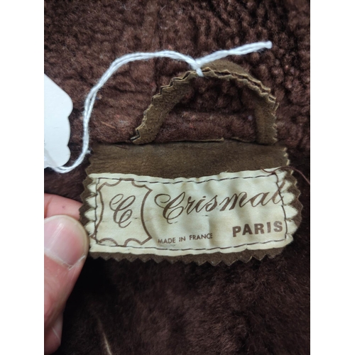 205 - Vintage banded brown sheepskin and leather coat, no labels, approx. size 8/10?; also a child's sheep... 