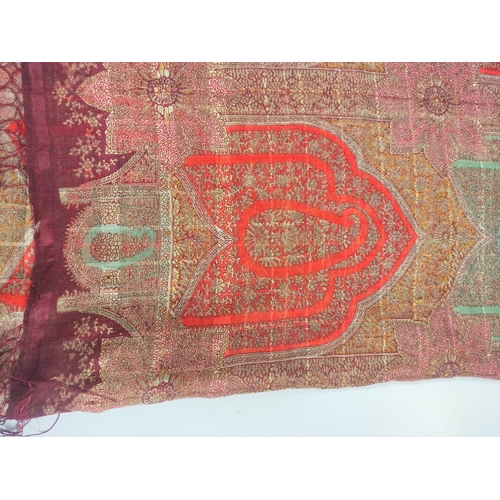 215 - Mid 20th century white mink stole and a printed silk Paisley shawl, approx. 320cm x 163cm, some moth... 