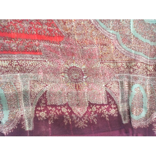 215 - Mid 20th century white mink stole and a printed silk Paisley shawl, approx. 320cm x 163cm, some moth... 