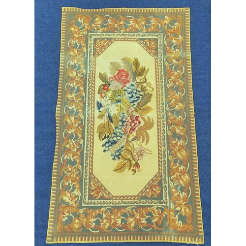 218 - Gros point tapestry rug, the polychrome central floral panel with cream ground, surrounded by stylis... 