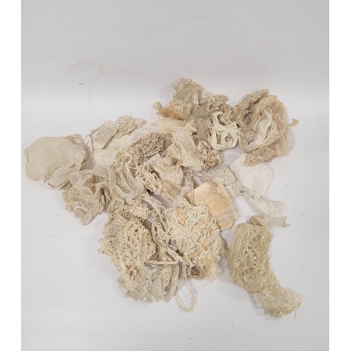 221 - Box of Victorian and Edwardian passementerie including cream lace, broderie anglaise and crocheted t... 