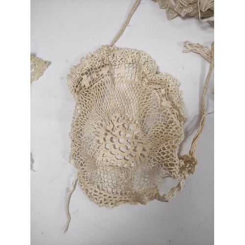 221 - Box of Victorian and Edwardian passementerie including cream lace, broderie anglaise and crocheted t... 