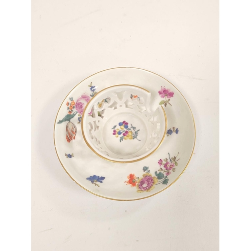 314 - Continental Meissen style tea bowl circa late 19th / early 20th century, affixed to saucer, decorate... 