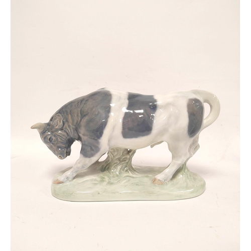 315 - Royal Copenhagen figure of a bull of large form, signed to green painted base, shape no 1195, 37cm w... 