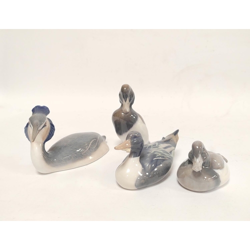 327 - Three Royal Copenhagen duck figures, shape numbers 1924, 1933 and 1941, with a Royal Copenhagen figu... 