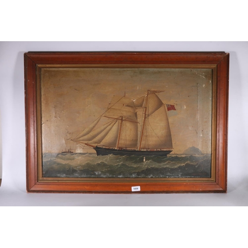 323 - JOSEPH SEMPILL (Irish 1830-1877) 'The Victoria' two masted sailing ship Oil painting on canvas, sign... 