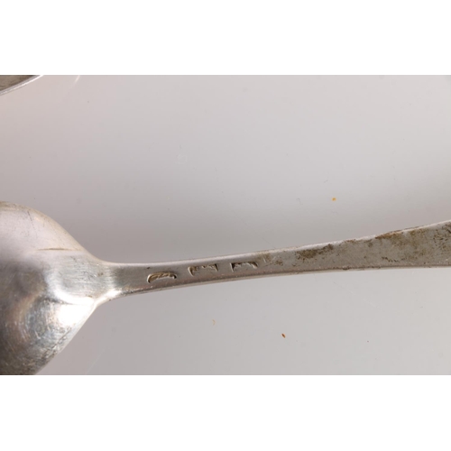 20W - Pair of Georgian tablespoons of oar pattern, makers marks rubbed, possibly JB, London, no date lette... 